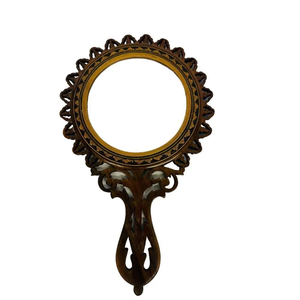 Antique‎ Italian Inlaid On Both Sides Hand-Carved Parquetry Mirror